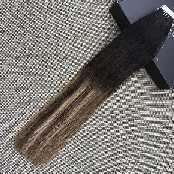?ALEXIS 20” 1B/6/27 BALAYAGE HUMAN HAIR TAPEINS? main image 4